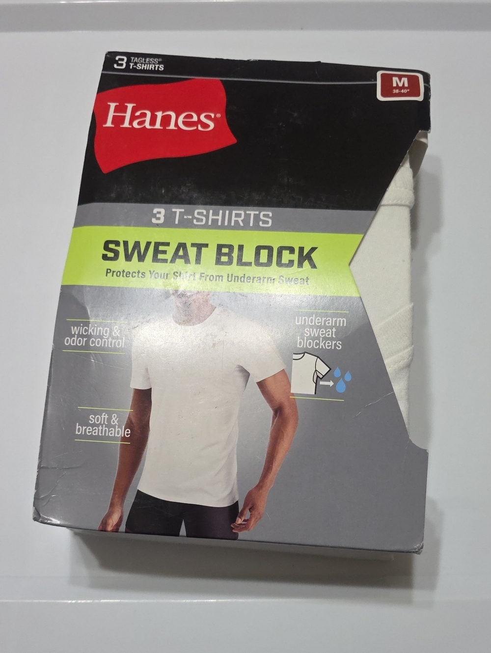 Hanes White Sweat Block Tagless Undershirts - 3 Pack (Men)